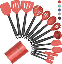 Juego de utensilios de cocina de silicona de 14 piezas con soporte - resistente al calor, grado alimenticio