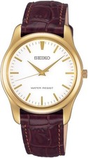 SEIKO SCXP032 Reloj de Cuarzo Esfera Blanca Tono Dorado Cuero 35mm