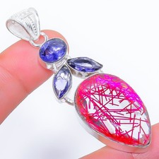 Cuarzo rutilo rosa, piedras preciosas de tanzanita 925 colgante de joyería de...