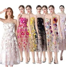 Vestido para mujer con decoración floral fuera del hombro hasta la rodilla fiesta moda bordado