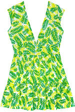 Vestido para mujer - Vestido estampado amarillo verde hoja de palma - Mini vestido - 2XL
