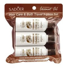 Sadoer Cuidado del Cabello y Baño Viaje Juego de 3 Piezas con Aceite de Coco Nutritivo 3x 50ml