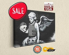 Lienzo estampado de ángel caído Banksy listo para colgar marco de madera decoración del hogar