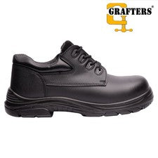 Zapatos de trabajo de seguridad de ajuste súper ancho de cuero para hombre Grafters cuero negro M9504A