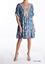 MADE IN ITALY schönes Seidenkleid im Boho Stil blau gemustert bis Gr. 42 NEU