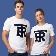 $79 TRUE RELIGION Camiseta Blanca UNIVERSIDAD DE TR Manga Corta Apliques Gráfico