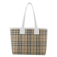 Bolso de Mano Burberry Damas Archivo Beige Cuadros Algodón Lona Pequeño Londres