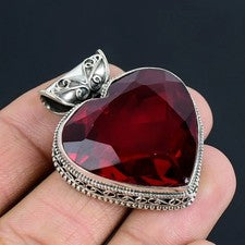 Colgante de piedras preciosas corazón granate rojo plata de ley 925 joyería hecha a mano para regalo