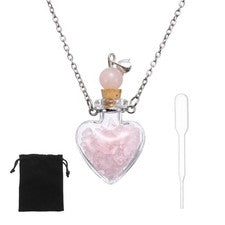 Collar Botella Perfume Vial Corazón 29mm con Cuentagotas Bolsa Terciopelo Rosa