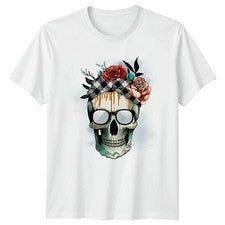 Boho Chic Floral Calavera Con Gafas Mujer Camiseta Estilo Regalo Cumpleaños Para Ella