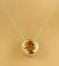 Colgante de citrino amarillo creado en laboratorio de corte redondo de 2 quilates enchapado en oro amarillo de 14
