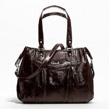 NUEVO BOLSO DE HOMBRO COACH DE CHAROL ASHLEY PARA MUJER $398 - PLATEADO/CAOBA