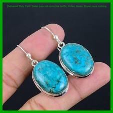 Pendientes colgantes de boda de turquesa tibetana natural ovalados de plata de ley 925 joyería