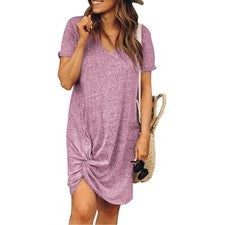 ⭐⭐⭐Vestido Camiseta De Mujer Moda Verano Manga Corta Cuello V Casual Violeta