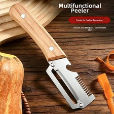 Pelador económico 3 en 1 de acero inoxidable con mango ergonómico de madera 19 x 3,8 cm