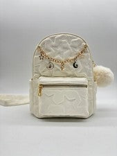 LIKE DREAMS/GROSSI Mochila Pequeña Mujer Acolchada Estrellas y Luna + Pompón -BLANCO
