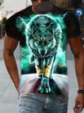Camisetas Impresión 3D Luz Verde Lobo Gráfico Moda Novedad Moda Ropa Calle Tee