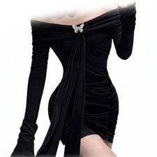 Vestido sin hombros con cuello halter Cómodo Tejido Entallado con la Figura el Minivestido