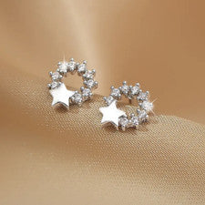 Pendientes estrella corona plata de ley 925 circonitas mujer pendientes