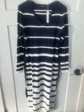 NUEVO CON ETIQUETAS NENONA Mujer Otoño/Invierno Vestido Suéter Ligero L/S Azul Marino y Blanco Talla M