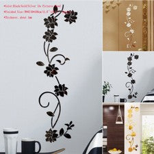 Juego de pegatinas de pared con espejo de flores 3D extraíbles calcomanía artística decoración del hogar mural acrílico