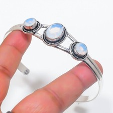 Brazalete ajustable de plata de ley 925 con piedras preciosas Oplas lechosas