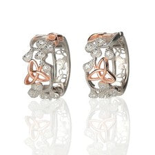 Pendientes Crystal Trinity & Shamrock en oro rosa - hechos a mano en Irlanda