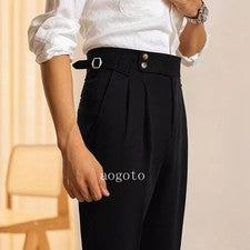 Pantalones informales de cintura alta para hombre estilo coreano de moda traje de pierna recta pantalones formales