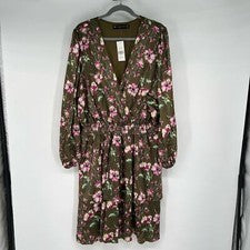 NUEVO CON ETIQUETAS Moda Para Figura Vestido Estampado Floral FTF Para Mujer Talla 2 Marrón Blusa Envolvente