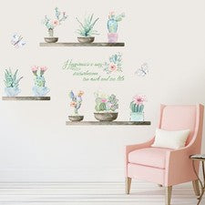 Calcomanías creativas de pared de flores de cactus para decoración de cama de salón
