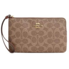 Muñequera Coach para mujer esquina grande lona exclusiva, dorada/bronceada/marrón CZ277 BRN