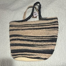 Bolso de Mano para Mujer Estilo 5B Grande Tejido a Rayas Natural Negro Doble Asa