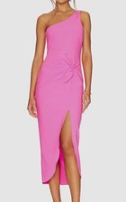 Vestido midi para mujer LIKELY rosa Merilou torcido frontal un hombro talla 2 $378