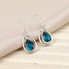 Pendientes hechos a mano de plata de ley 925 con piedras preciosas de moroxita de 1,7" regalo para ella