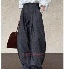 Pantalones Sueltos Estilo Japonés Para Mujer Pierna Ancha Traje Pantalones Retro Informales