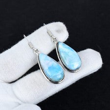 Hermosos pendientes de plata de ley 925 hechos a mano con piedras preciosas Larimar para aniversario