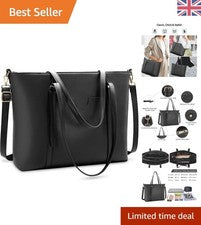 Bolso de Mano Clásico de Cuero Negro - Ideal para Portátiles de 15.6 Pulgadas y Más