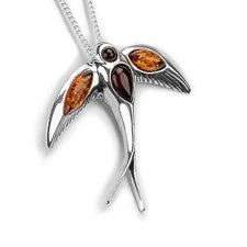 Collar Golondrina Pájaro Plata de Ley 925 Ámbar Báltico Declaración Joyería Regalos