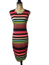 Vestido ceñido al cuerpo sin mangas L para mujer a rayas cremallera midi oficina club noche glamour PINC
