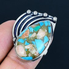 Anillo de joyería de plata esterlina 925 hecho a mano con piedras preciosas...