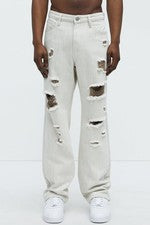 Pantalones de mezclilla rectos desgastados Hector de moda NOVA para hombre - beige