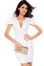Para mujer Cuello en U Blanco Silueta Vestido de Fiesta, Abrazos de la Piel, Mangas Cortas