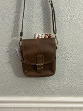 Bandolera pequeña de cuero genuino marrón unisex con lazo para el hombro o el cinturón