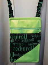 Nuevo ROCK N ROLL Vinilo Bandolera Cartera Bolso de Hombro Negro Verde Brillante Punk Rave