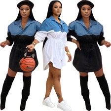 Mujer Camisas Sueltas Diseño Empalmado Vestido Informal