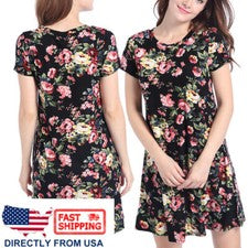 Moda Para Mujer Sin Mangas Verano Floral Informal Playa Vestido Corto EE. UU. RÁPIDO