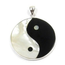 Colgante de plata de ley genuino de ágata negra y madreperla blanca Yin Yang