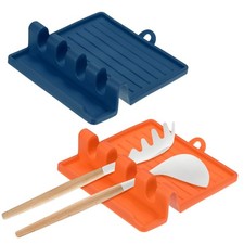 Paquete de 2 reposa utensilios de cocina de silicona, resistente al calor [naranja, azul oscuro]