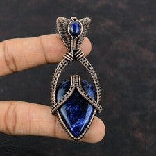 Colgante envuelto en alambre de sodalita hecho a mano cobre regalo cumpleaños joyería 3,11"