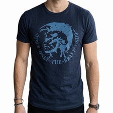 Camiseta de Diseñador Vintage Y2K $58 DIESEL Azul Marino ACHEL Manga Corta Calce Ajustado